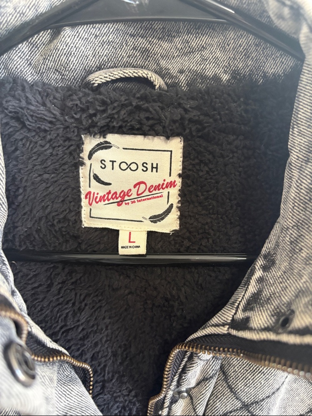 Stoosh Black Sherpa-Lined Light Gray Denim Vest - Picture 2 of 2